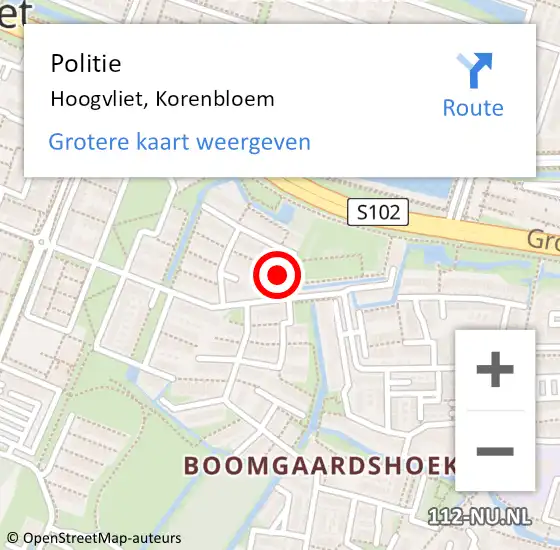 Locatie op kaart van de 112 melding: Politie Hoogvliet, Korenbloem op 14 september 2024 00:07