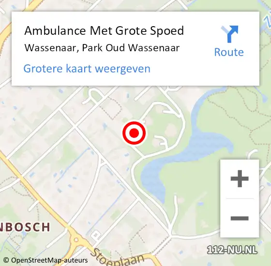 Locatie op kaart van de 112 melding: Ambulance Met Grote Spoed Naar Wassenaar, Park Oud Wassenaar op 14 september 2024 01:35