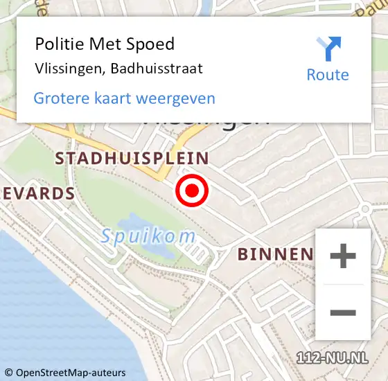 Locatie op kaart van de 112 melding: Politie Met Spoed Naar Vlissingen, Badhuisstraat op 14 september 2024 01:44