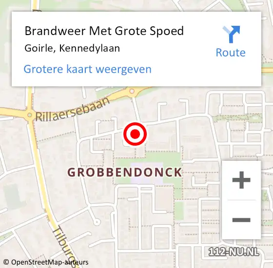 Locatie op kaart van de 112 melding: Brandweer Met Grote Spoed Naar Goirle, Kennedylaan op 14 september 2024 01:46