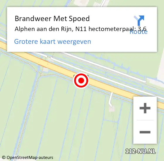 Locatie op kaart van de 112 melding: Brandweer Met Spoed Naar Alphen aan den Rijn, N11 hectometerpaal: 3,6 op 14 september 2024 02:03