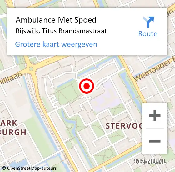 Locatie op kaart van de 112 melding: Ambulance Met Spoed Naar Rijswijk, Titus Brandsmastraat op 14 september 2024 02:29