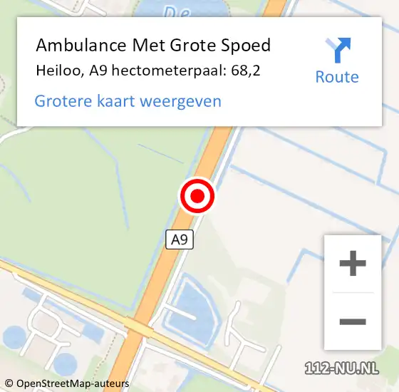 Locatie op kaart van de 112 melding: Ambulance Met Grote Spoed Naar Heiloo, A9 hectometerpaal: 68,2 op 14 september 2024 02:34