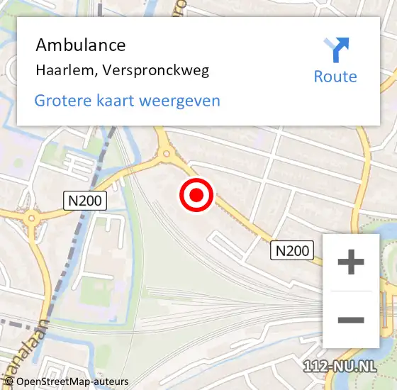 Locatie op kaart van de 112 melding: Ambulance Haarlem, Verspronckweg op 14 september 2024 02:46