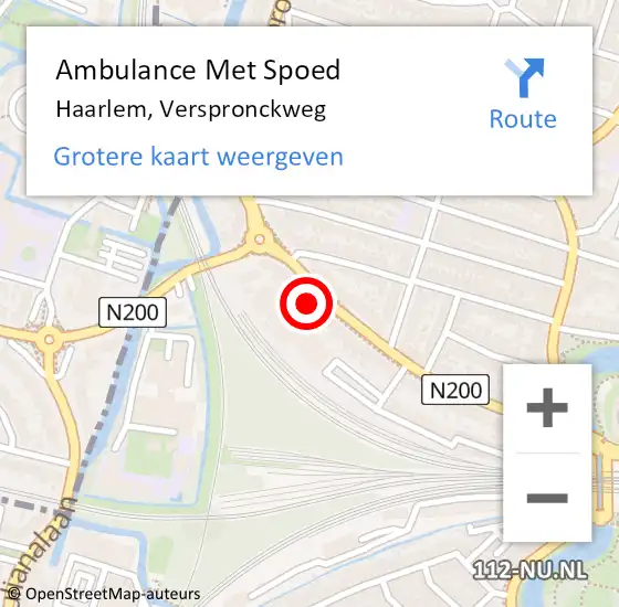 Locatie op kaart van de 112 melding: Ambulance Met Spoed Naar Haarlem, Verspronckweg op 14 september 2024 02:53