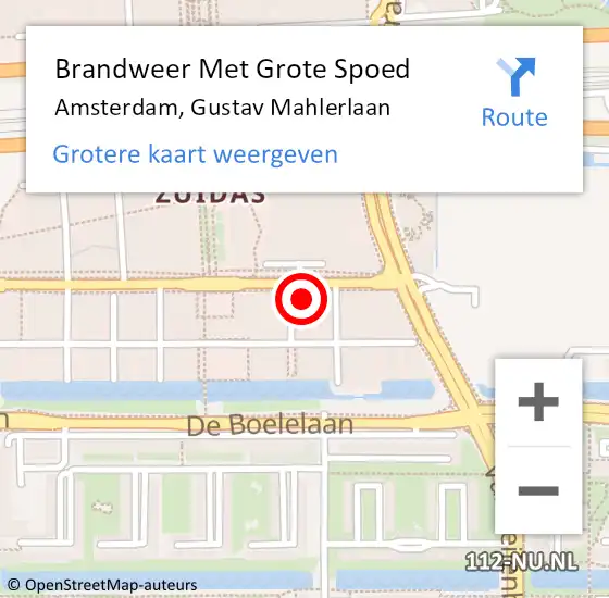 Locatie op kaart van de 112 melding: Brandweer Met Grote Spoed Naar Amsterdam, Gustav Mahlerlaan op 14 september 2024 02:55