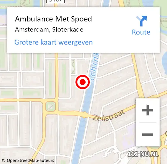 Locatie op kaart van de 112 melding: Ambulance Met Spoed Naar Amsterdam, Sloterkade op 14 september 2024 02:56