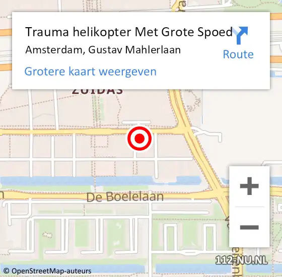 Locatie op kaart van de 112 melding: Trauma helikopter Met Grote Spoed Naar Amsterdam, Gustav Mahlerlaan op 14 september 2024 03:03