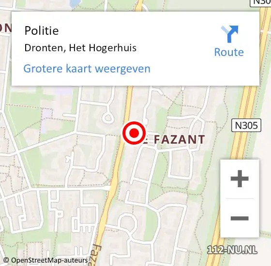 Locatie op kaart van de 112 melding: Politie Dronten, Het Hogerhuis op 14 september 2024 03:45