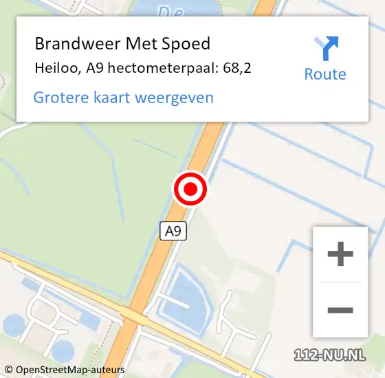 Locatie op kaart van de 112 melding: Brandweer Met Spoed Naar Heiloo, A9 hectometerpaal: 68,2 op 14 september 2024 04:13