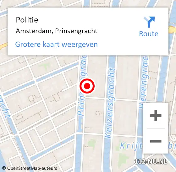 Locatie op kaart van de 112 melding: Politie Amsterdam, Prinsengracht op 14 september 2024 04:41