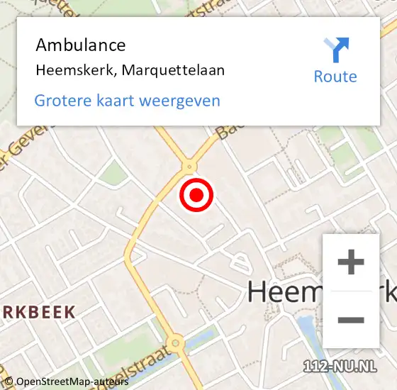 Locatie op kaart van de 112 melding: Ambulance Heemskerk, Marquettelaan op 14 september 2024 05:02