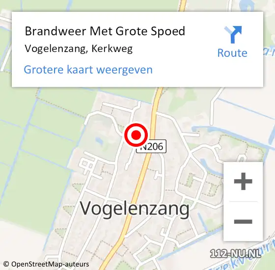 Locatie op kaart van de 112 melding: Brandweer Met Grote Spoed Naar Vogelenzang, Kerkweg op 14 september 2024 06:00