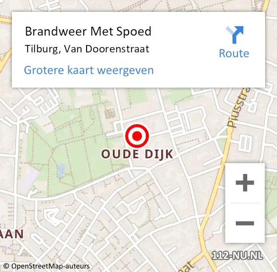 Locatie op kaart van de 112 melding: Brandweer Met Spoed Naar Tilburg, Van Doorenstraat op 14 september 2024 06:20