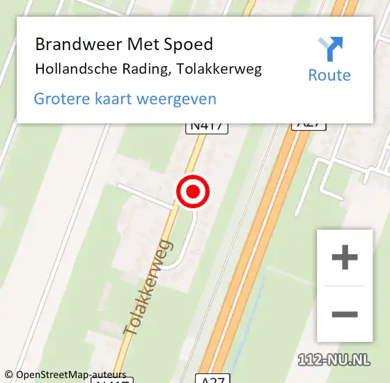 Locatie op kaart van de 112 melding: Brandweer Met Spoed Naar Hollandsche Rading, Tolakkerweg op 14 september 2024 07:30