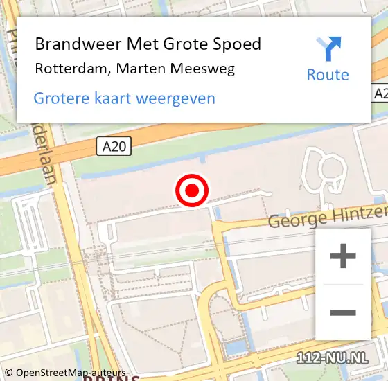 Locatie op kaart van de 112 melding: Brandweer Met Grote Spoed Naar Rotterdam, Marten Meesweg op 14 september 2024 08:13