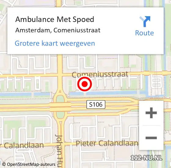 Locatie op kaart van de 112 melding: Ambulance Met Spoed Naar Amsterdam, Comeniusstraat op 14 september 2024 09:02