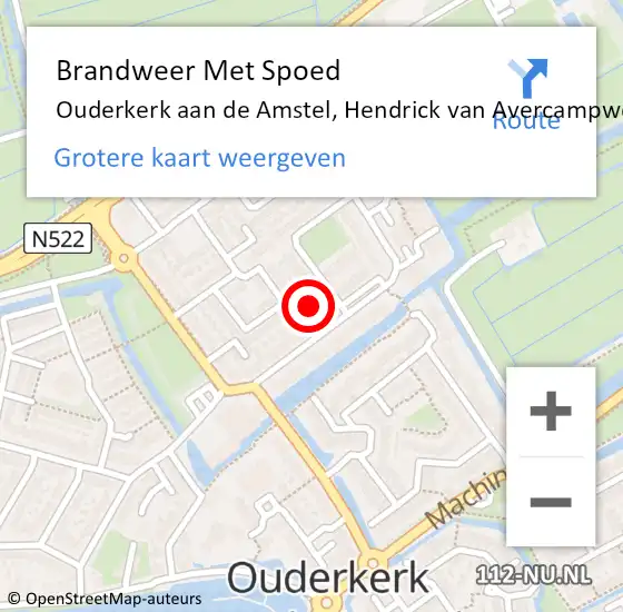 Locatie op kaart van de 112 melding: Brandweer Met Spoed Naar Ouderkerk aan de Amstel, Hendrick van Avercampweg op 14 september 2024 09:05