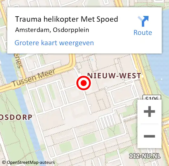 Locatie op kaart van de 112 melding: Trauma helikopter Met Spoed Naar Amsterdam, Osdorpplein op 14 september 2024 09:42