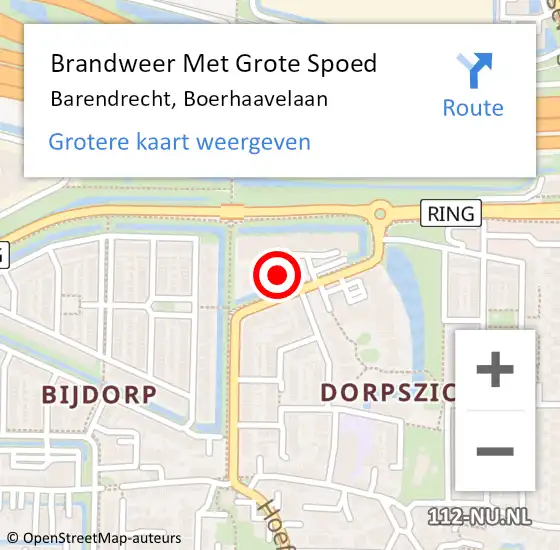 Locatie op kaart van de 112 melding: Brandweer Met Grote Spoed Naar Barendrecht, Boerhaavelaan op 14 september 2024 10:11