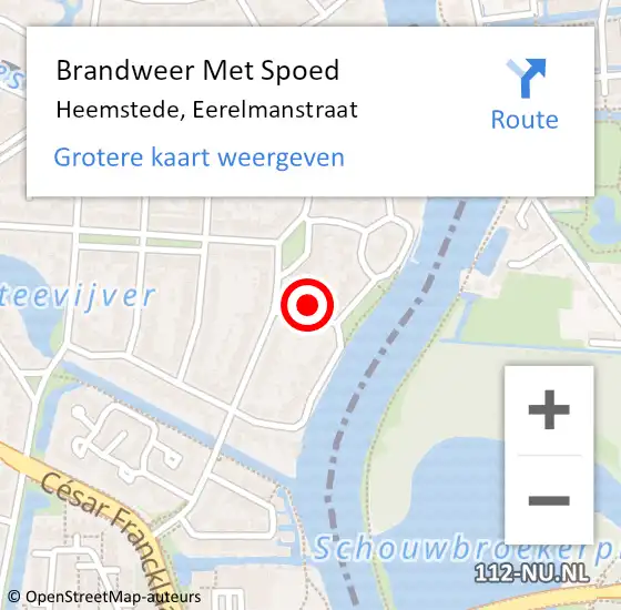 Locatie op kaart van de 112 melding: Brandweer Met Spoed Naar Heemstede, Eerelmanstraat op 14 september 2024 10:21