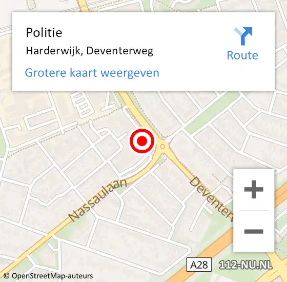 Locatie op kaart van de 112 melding: Politie Harderwijk, Deventerweg op 14 september 2024 10:31