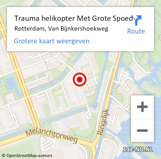 Locatie op kaart van de 112 melding: Trauma helikopter Met Grote Spoed Naar Rotterdam, Van Bijnkershoekweg op 14 september 2024 10:37