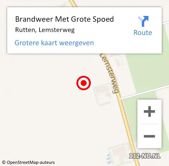 Locatie op kaart van de 112 melding: Brandweer Met Grote Spoed Naar Rutten, Lemsterweg op 14 september 2024 10:39