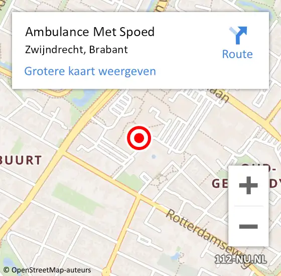 Locatie op kaart van de 112 melding: Ambulance Met Spoed Naar Zwijndrecht, Brabant op 14 september 2024 10:57