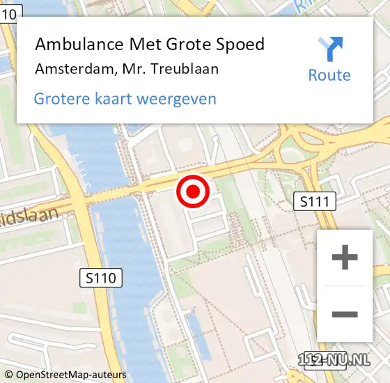 Locatie op kaart van de 112 melding: Ambulance Met Grote Spoed Naar Amsterdam, Mr. Treublaan op 14 september 2024 11:03