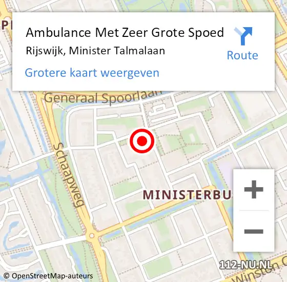 Locatie op kaart van de 112 melding: Ambulance Met Zeer Grote Spoed Naar Rijswijk, Minister Talmalaan op 14 september 2024 11:07