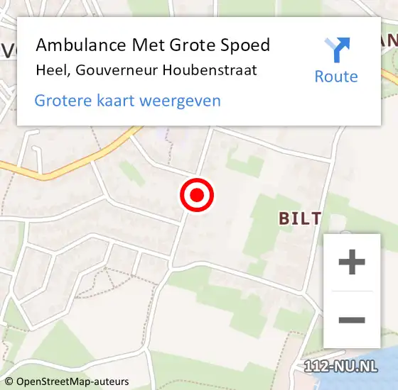 Locatie op kaart van de 112 melding: Ambulance Met Grote Spoed Naar Heel, Gouverneur Houbenstraat op 14 september 2024 11:17