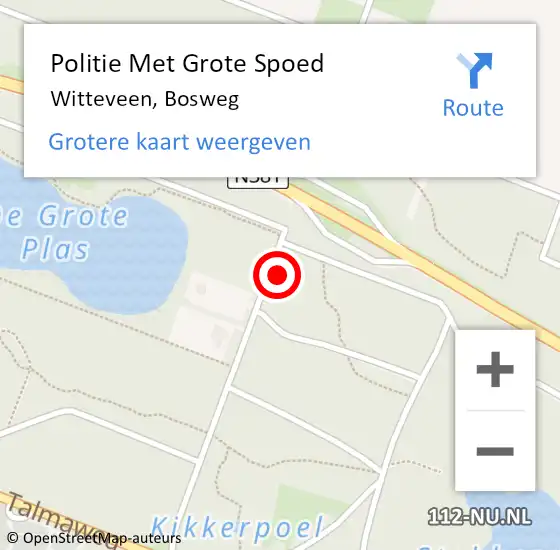 Locatie op kaart van de 112 melding: Politie Met Grote Spoed Naar Witteveen, Bosweg op 14 september 2024 11:21