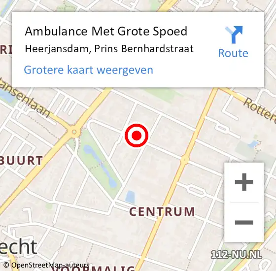 Locatie op kaart van de 112 melding: Ambulance Met Grote Spoed Naar Heerjansdam, Prins Bernhardstraat op 14 september 2024 11:22