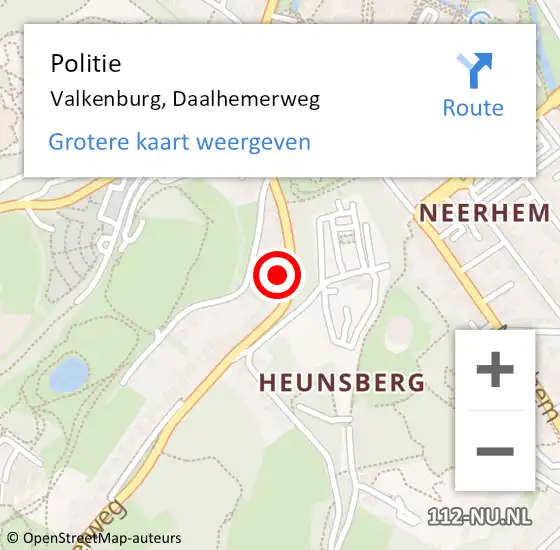 Locatie op kaart van de 112 melding: Politie Valkenburg, Daalhemerweg op 14 september 2024 11:33