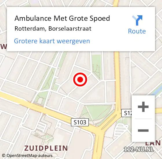 Locatie op kaart van de 112 melding: Ambulance Met Grote Spoed Naar Rotterdam, Borselaarstraat op 14 september 2024 11:34