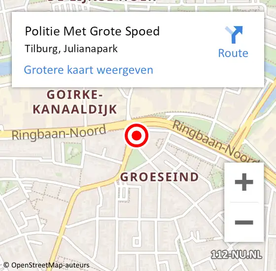 Locatie op kaart van de 112 melding: Politie Met Grote Spoed Naar Tilburg, Julianapark op 14 september 2024 11:45