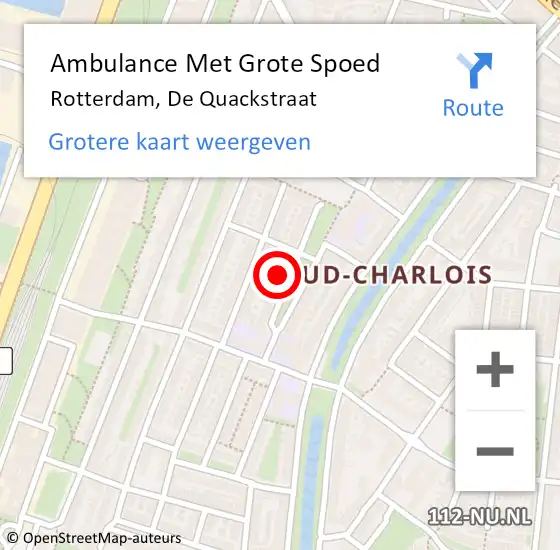 Locatie op kaart van de 112 melding: Ambulance Met Grote Spoed Naar Rotterdam, De Quackstraat op 14 september 2024 11:46