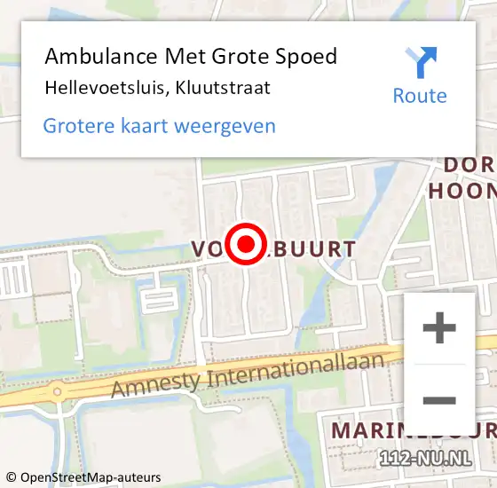 Locatie op kaart van de 112 melding: Ambulance Met Grote Spoed Naar Hellevoetsluis, Kluutstraat op 14 september 2024 11:52