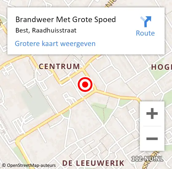 Locatie op kaart van de 112 melding: Brandweer Met Grote Spoed Naar Best, Raadhuisstraat op 20 oktober 2014 07:44