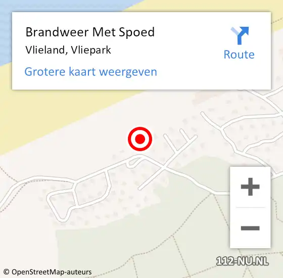 Locatie op kaart van de 112 melding: Brandweer Met Spoed Naar Vlieland, Vliepark op 14 september 2024 12:15