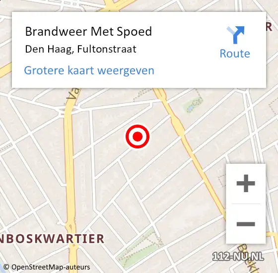 Locatie op kaart van de 112 melding: Brandweer Met Spoed Naar Den Haag, Fultonstraat op 14 september 2024 12:15