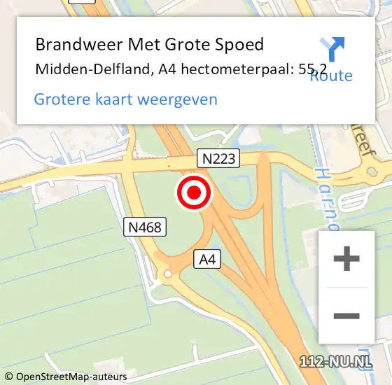 Locatie op kaart van de 112 melding: Brandweer Met Grote Spoed Naar Midden-Delfland, A4 hectometerpaal: 55,2 op 14 september 2024 12:31