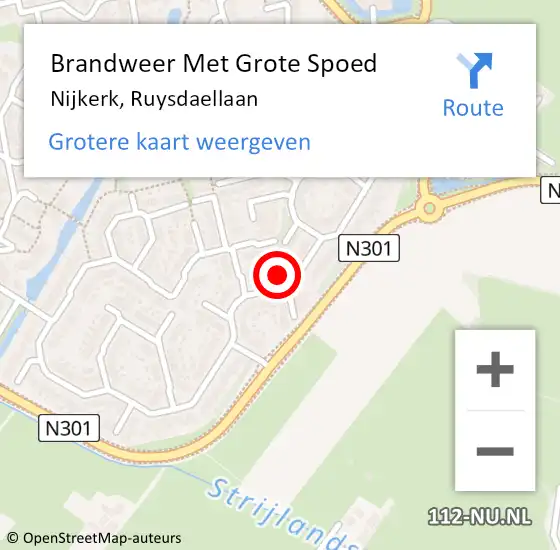 Locatie op kaart van de 112 melding: Brandweer Met Grote Spoed Naar Nijkerk, Ruysdaellaan op 14 september 2024 12:31