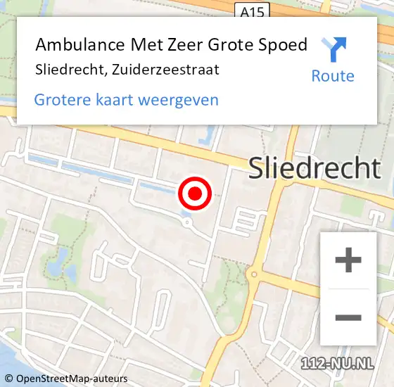 Locatie op kaart van de 112 melding: Ambulance Met Zeer Grote Spoed Naar Sliedrecht, Zuiderzeestraat op 14 september 2024 12:34