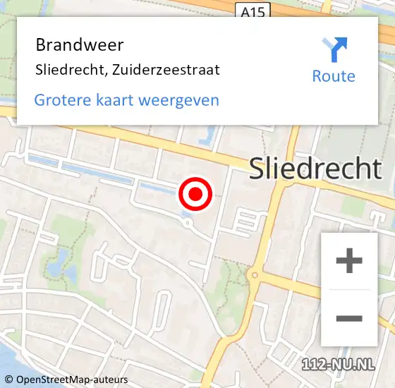 Locatie op kaart van de 112 melding: Brandweer Sliedrecht, Zuiderzeestraat op 14 september 2024 12:39