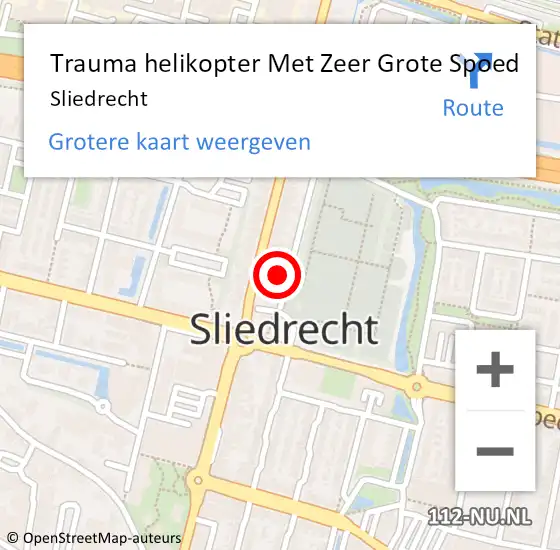 Locatie op kaart van de 112 melding: Trauma helikopter Met Zeer Grote Spoed Naar Sliedrecht op 14 september 2024 12:39