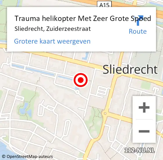 Locatie op kaart van de 112 melding: Trauma helikopter Met Zeer Grote Spoed Naar Sliedrecht, Zuiderzeestraat op 14 september 2024 12:40