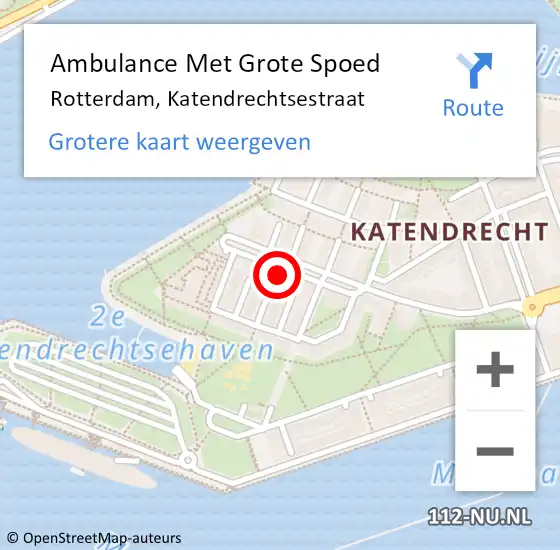 Locatie op kaart van de 112 melding: Ambulance Met Grote Spoed Naar Rotterdam, Katendrechtsestraat op 14 september 2024 12:52