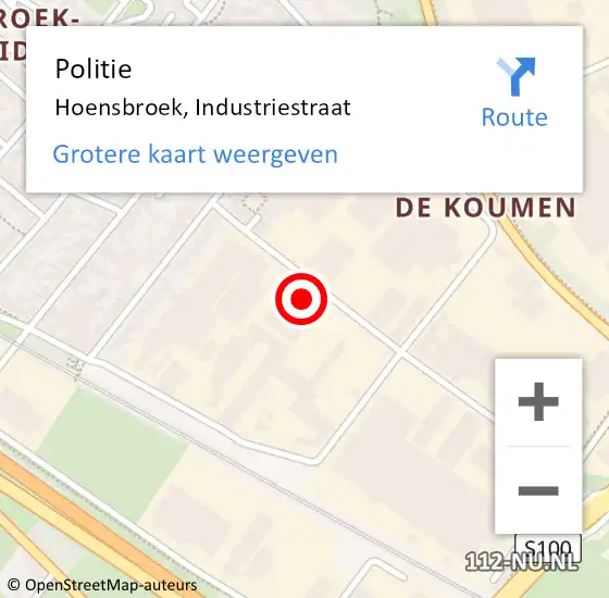 Locatie op kaart van de 112 melding: Politie Hoensbroek, Industriestraat op 14 september 2024 12:56